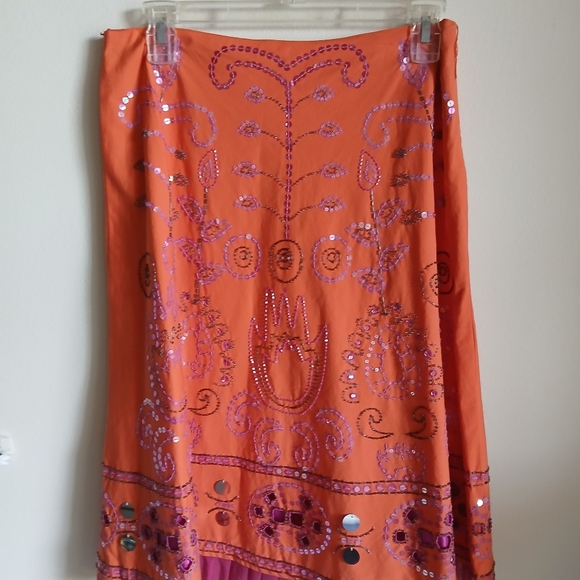Cadi & Blu Orange Pink A Line Skirt Beaded Sequin Boho Size 4 - Picture 14 of 15